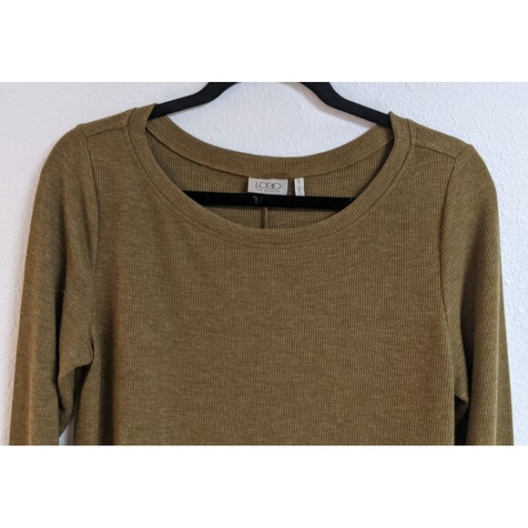 Women's LOGO By Lori Goldstien Moss Green Waffle Weave Long Sleeve Top M - Picture 2 of 8
